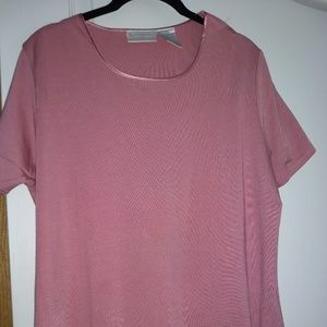 Worthington satin-trimmed tee, rose pink, PXL NWOT